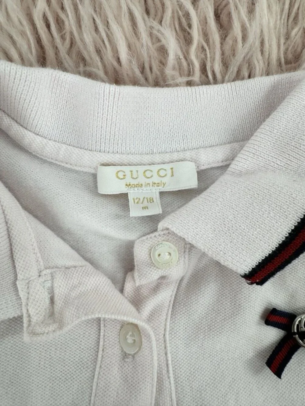Gucci Baby Girl Light Pink Dress with Navy and Burgundy Trim Size 12M-18M